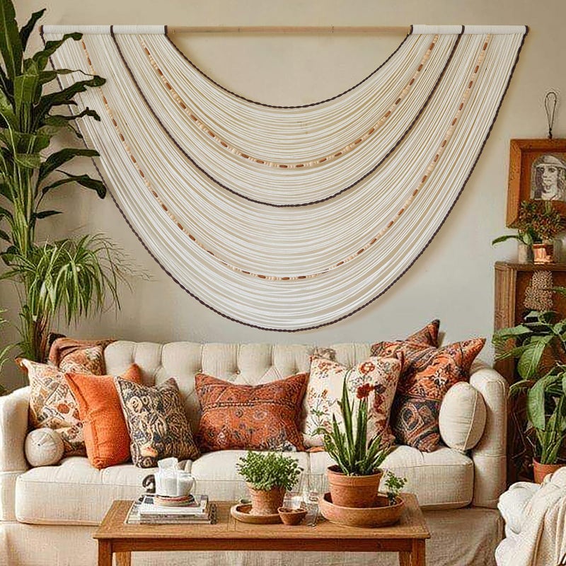 Flber Macrame Wall Hanging Handcrafted Boho Wall Decor Bead Woven Wall Hanging for Bedroom, Living Room, Entryway, Farmhouse or Nursery Bohemian Home Aesthetic 57"x35" - Image 1