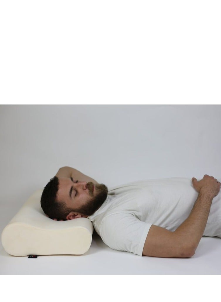 HT Medical memory foam pillow, the perfect solution for neck and shoulder pain. Supports spinal alignment and reduces muscle tension. Off-white. - Image 3