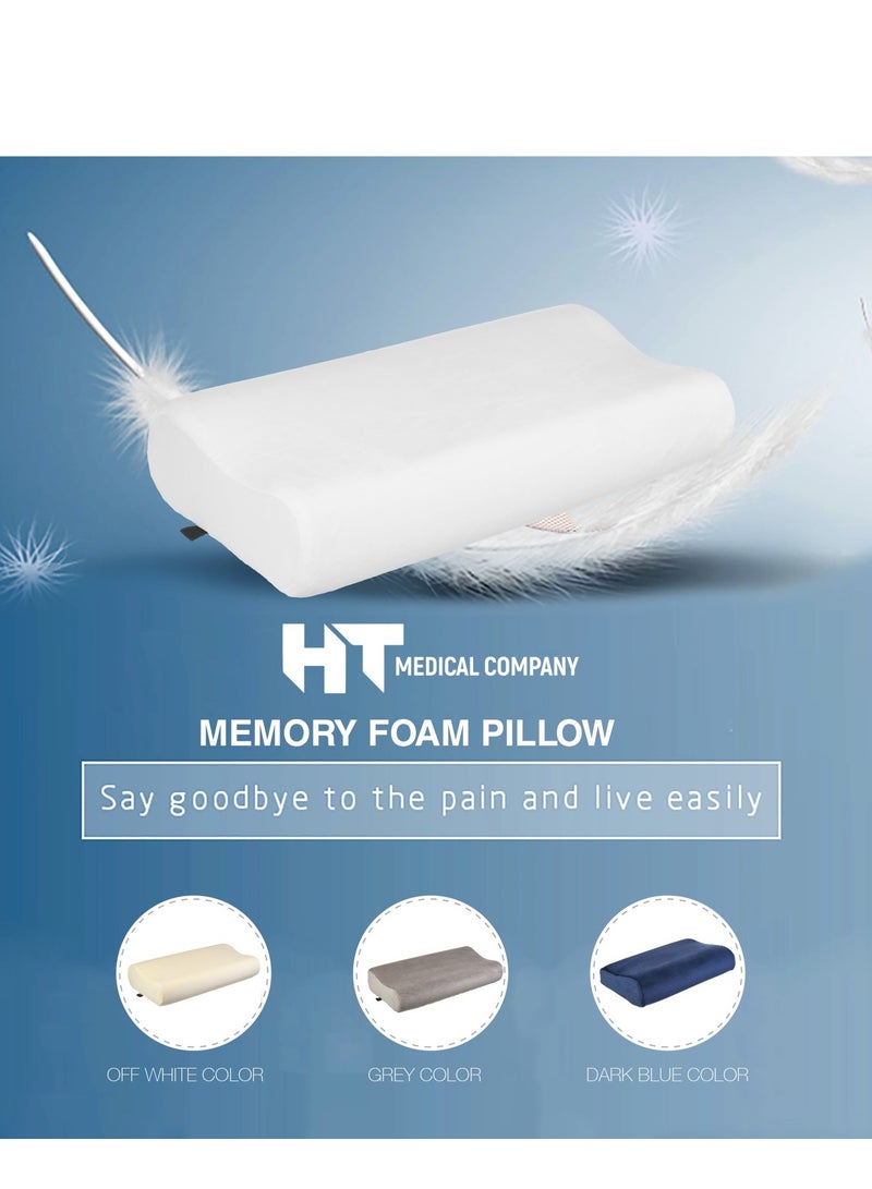 HT Medical memory foam pillow, the perfect solution for neck and shoulder pain. Supports spinal alignment and reduces muscle tension. Off-white. - Image 4