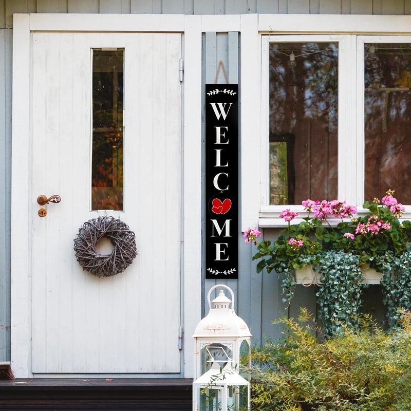 Monjita Welcome Sign for Front Porch Standing, Interchangeable Wooden Sign with 5 Designed Double-Sided Icons for Front Door, All Seasonal Farmhouse Rustic Modern Porch Decor for Fall Harvest - Image 2