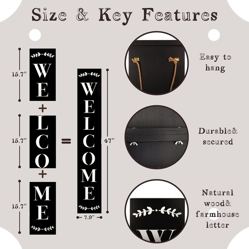 Monjita Welcome Sign for Front Porch Standing, Interchangeable Wooden Sign with 5 Designed Double-Sided Icons for Front Door, All Seasonal Farmhouse Rustic Modern Porch Decor for Fall Harvest - Image 5