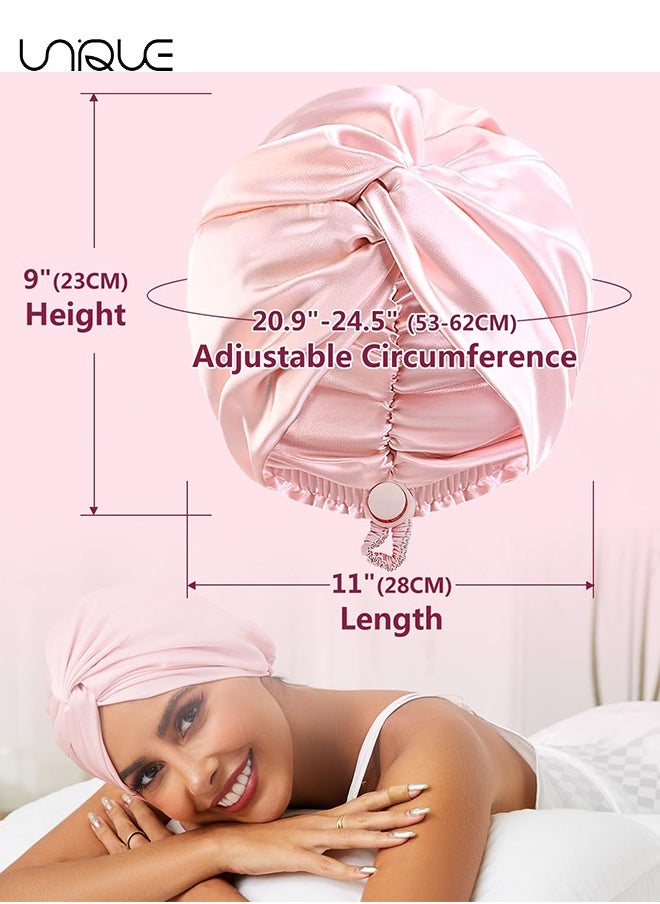 Unique Silk Satin Hair Bonnet for Sleeping, Adjustable Double Layer Hair Wrap Sleep Cap for Unisex Curly Natural Hair, Soft Silk Turban One Size (Pink)  - Image 2