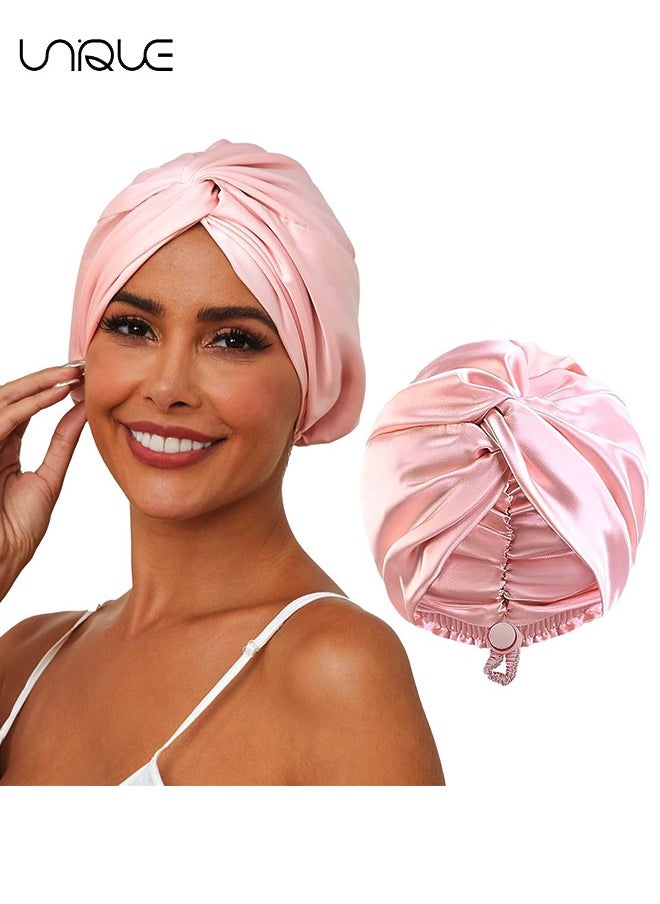 Unique Silk Satin Hair Bonnet for Sleeping, Adjustable Double Layer Hair Wrap Sleep Cap for Unisex Curly Natural Hair, Soft Silk Turban One Size (Pink)  - Image 1
