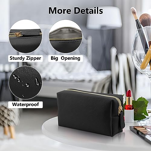 Apooliy Leather Makeup Bag for Purse Travel, Portable Small Cosmetic Organizer for Women and Girls, Make up Bag with Zipper - Image 4