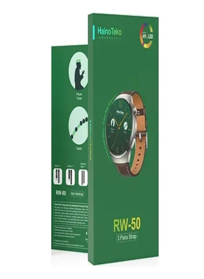 Haino Teko - RW 50 Round Screen Super Size AMOLED Display Smart Watch With 3 Pair Straps and Wireless Charger With 5 Times Pray Alarm and Tasbih Counter - Image 1