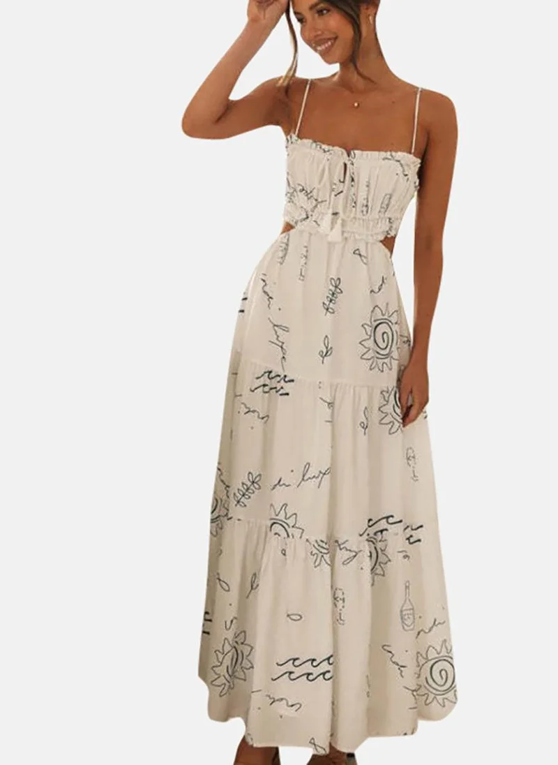 يونيكي White Women Abstract Print Tiered Fit & Flare Maxi Dress