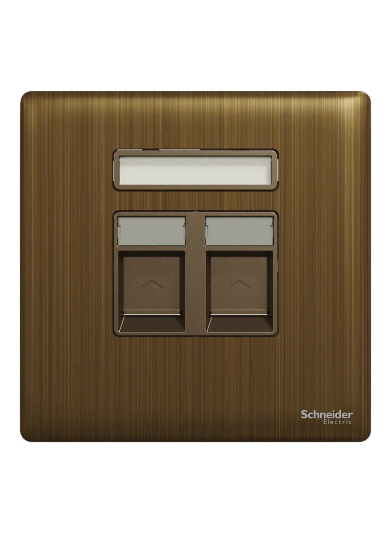 Schneider Electric Central plate, Unica, for RJ45, 2 gangs, with shutter, antique brass - NUX32RJ_AB - Image 1
