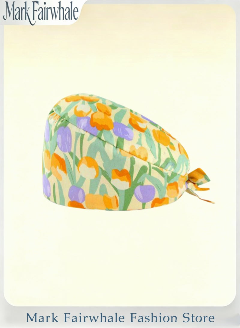 Mark Fairwhale New Tulip Flower Printed Three Piece Medical Work Hat - Image 3