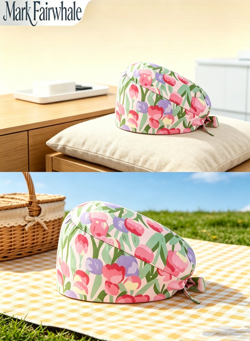 Mark Fairwhale New Tulip Flower Printed Three Piece Medical Work Hat - Image 5