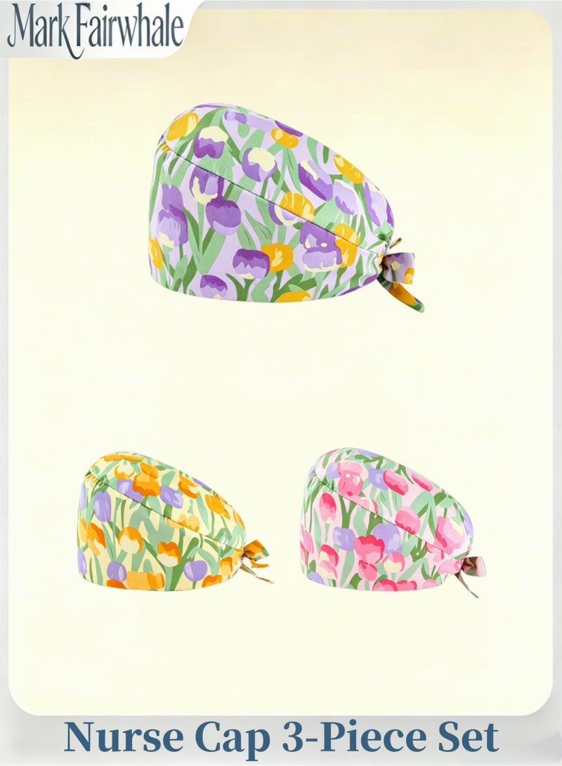 Mark Fairwhale New Tulip Flower Printed Three Piece Medical Work Hat - Image 1