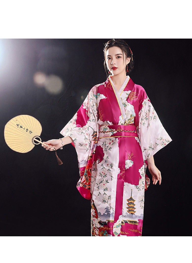 New Japanese Kimono, Japanese Traditional Clothing for Nightgown, Bathrobe, Home Clothes, Ethnic Style Stage Performance Clothes(Does not include fan) - Image 1