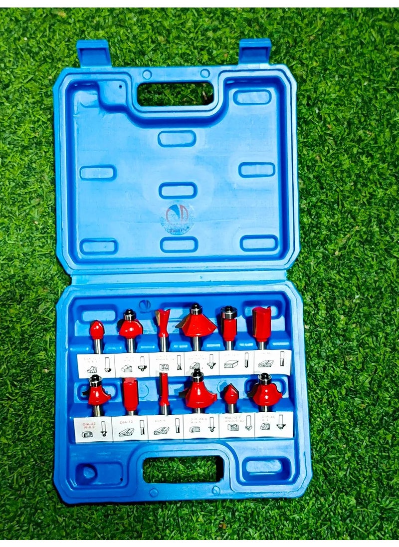 Mass Pro - Mass Pro Premium Router Bit 8mm Router Bit Set With Plastic Case for Wood Working Rotary Bit Set 12 Bits - Image 1