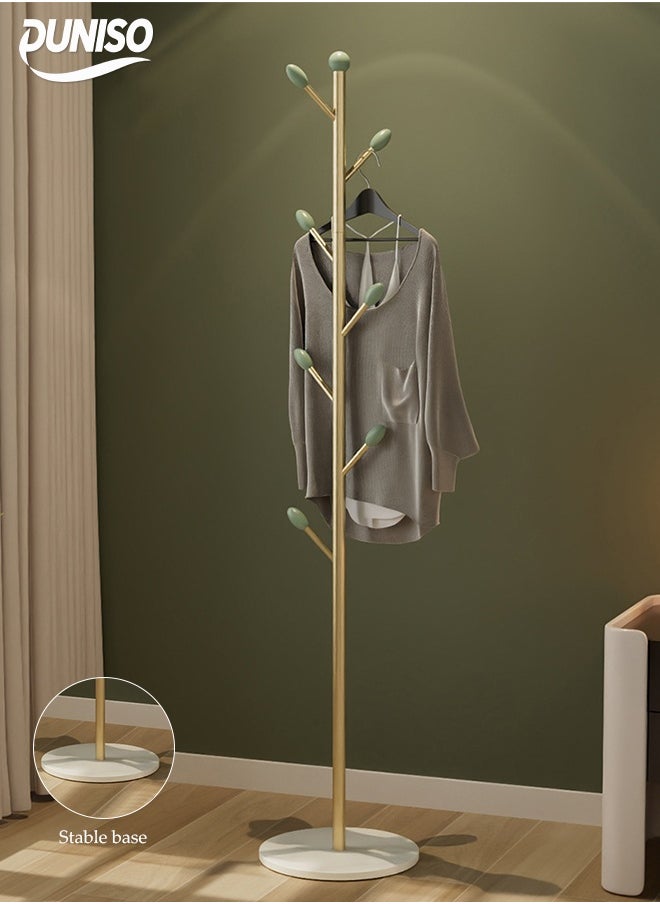 DUNISO Coat Rack，Independent Clothes Hanger，Stand Garment Rack，Clothes Rack with Marble Base for Hanging Clothes, Hats, Bags,Golden Tree Branch Shaped Green Leaf Style  - Image 1
