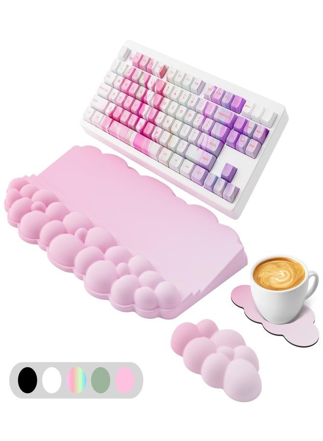 Lomil Wrist Rest with Keyboard Stand, Ergonomic Computer Wrist Support Pad, Cloud Keyboard Riser Holder with Wrist Pad, Memory Foam Desk Cushion, Palm Hand Typing for Office Home School-Pink - Image 1