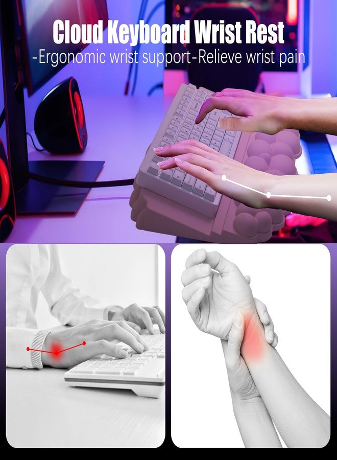 Lomil Wrist Rest with Keyboard Stand, Ergonomic Computer Wrist Support Pad, Cloud Keyboard Riser Holder with Wrist Pad, Memory Foam Desk Cushion, Palm Hand Typing for Office Home School-Pink - Image 2