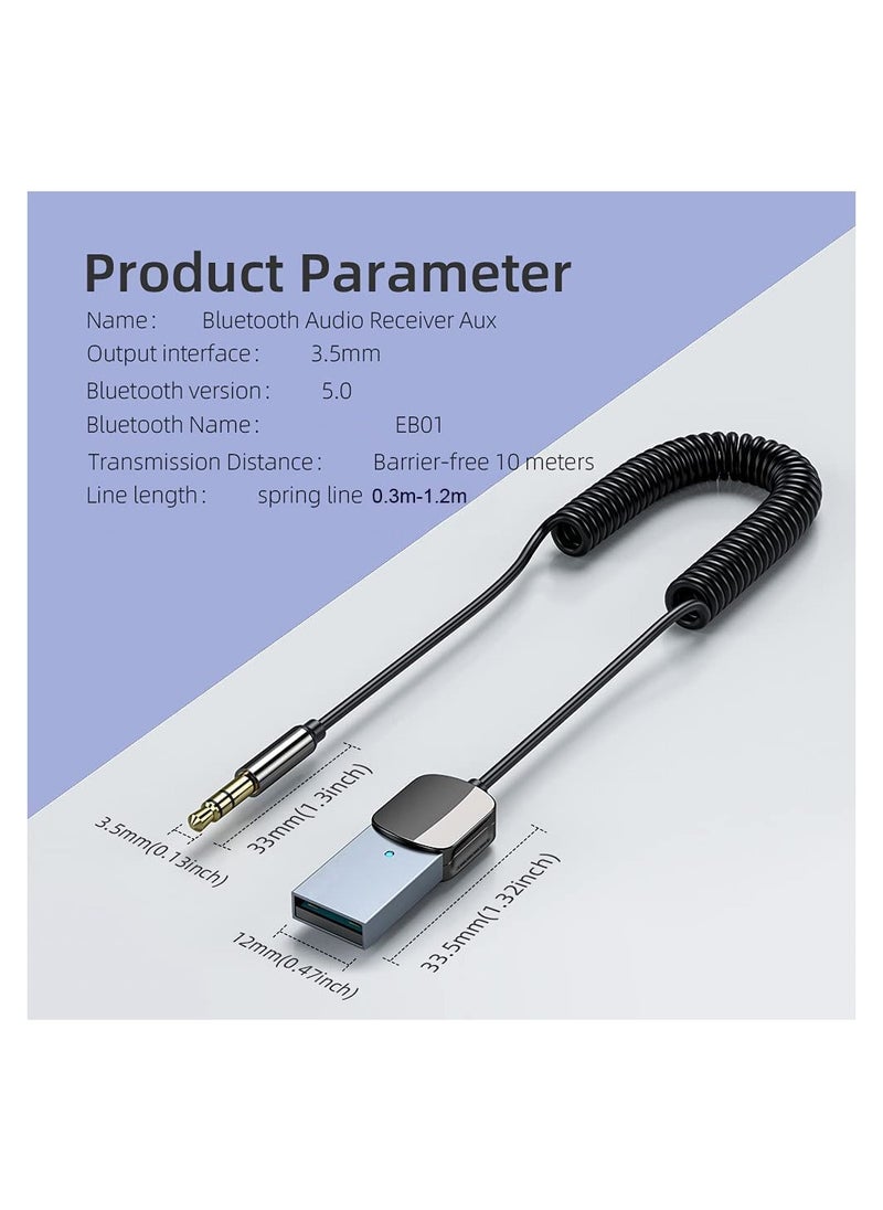 SYOSI - Bluetooth Aux Adapter Car Bluetooth v5.0 Wireless Receiver USB to 3.5mm Jack Adapter Built-in Microphone Aux Input for Hands-Free Calls Plug Play Auto Power on for Car Speaker Home Audio - Image 1