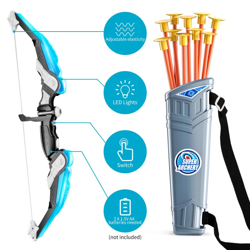 TEMI 2 Pack Set Kids Archery Bow Arrow Toy Set Outdoor Hunting Play with 2 Bow 20 Suction Cup Arrows 2 Target & 2 Quiver, LED Light Up Function Toy, Outdoor Toys for Kids, Boys & Girls Ages 3-12 - Image 5