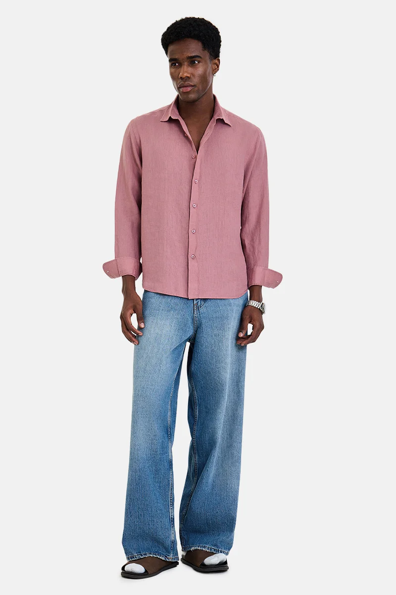 سنيتش Mauve Solid Long Sleeve Regular Fit Shirt