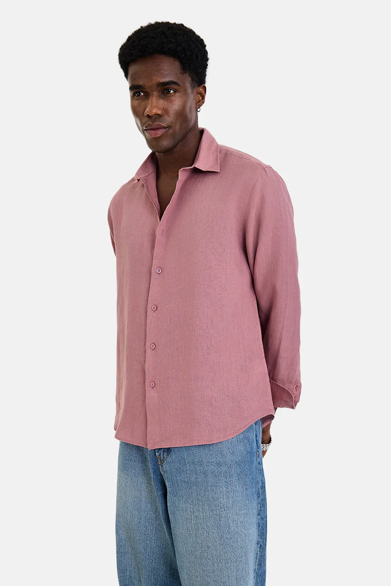 سنيتش Mauve Solid Long Sleeve Regular Fit Shirt