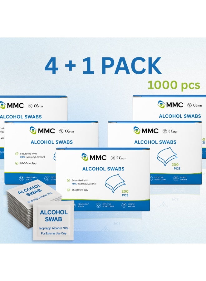 MMC Alcohol Swab 200 Pcs Pack of 5 | 70% Iso Propyl Alcohol 2-Ply - Sterile - Image 1
