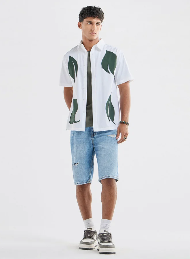 Splash FAV Leaf Applique Detail Shirt with Short Sleeves