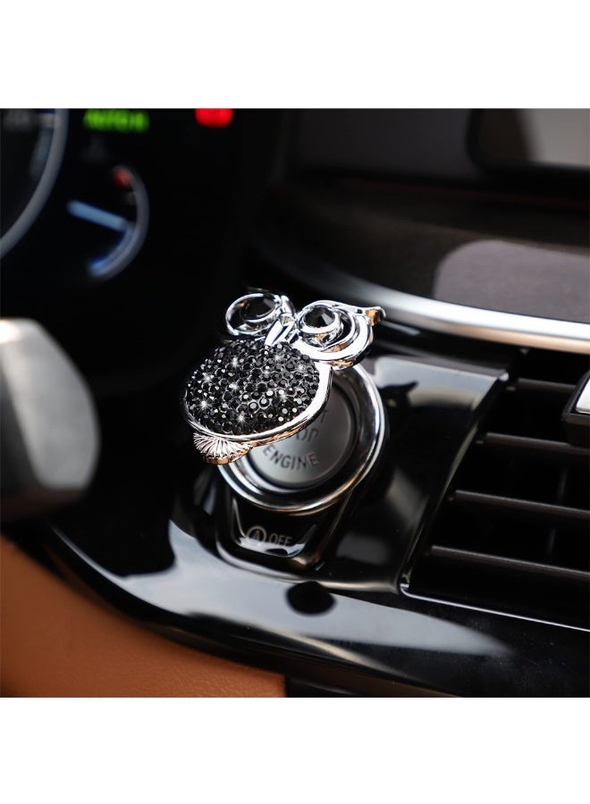 Car Push Start on Cover Cute Bling Crystal Car Engine Start Stop on Cover Car Engines Start Stop Accessories for Owl Car Interior Decoration Black Rhinestone Sticker - Image 5