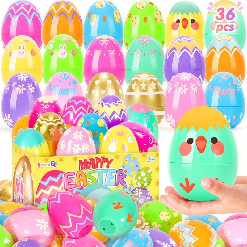 SevenQ Plastic Easter Eggs Empty Fillable 36 Pcs 315 Printed Colorful Egg for Hunt Basket Stuffers for Teens Pinata Goodie Gift Bags Fillers Treats Treasure Box Toys Classroom Party Favors Supplies - Image 3