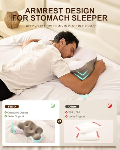 FEICO Cervical Neck Pillow, Memory Foam Pillows for Neck Pain Relief, Ergonomic Contour Cooling Pillow for Side Sleeper Pillow Adults & Stomach Sleepers Neck Shoulder (Gray, 24" L x 14" W) - Image 5