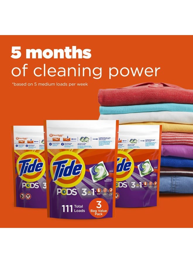 Tide PODS Laundry Detergent Soap Pods, Spring Meadow, 37 Count (Pack of 3 Bag Value Pack), Total 111 Count, HE Compatible  - Image 4
