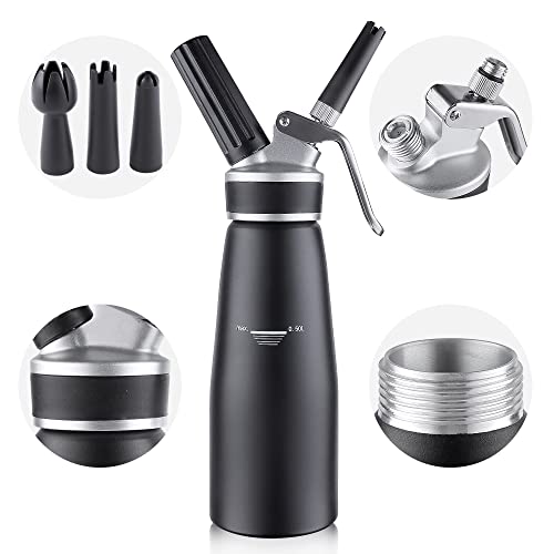 Sivaphe Professional Whipped Cream Dispenser Aluminum Grade Canister, Heavy Duty Cream Whipper Homemade Bliss, Portable Whipped Nitro Coffee Maker Black（8g Chargers Not Included) - Image 3