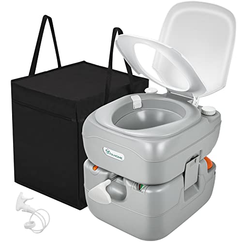 YITAHOME Portable Toilet Camping Porta Potty 5.8 Gallon with Carry Bag and Hand Sprayer, Leak-Proof Indoor Outdoor Toilet with Level Indicator, Handle Pump, for RV Travel, Boat and Trips - Image 1