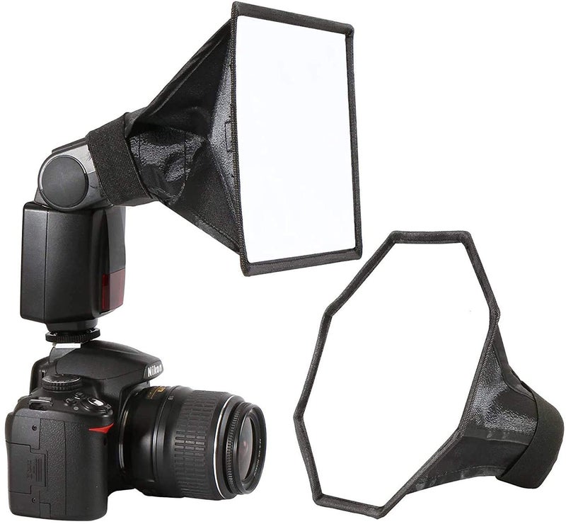 VTS Flash Diffuser Light Softbox Kit (Universal, Collapsible with Storage Pouch) - 8"/20cm Octagon Softbox + 6"x6.6"/15cm 17cm Softbox Set - Image 1