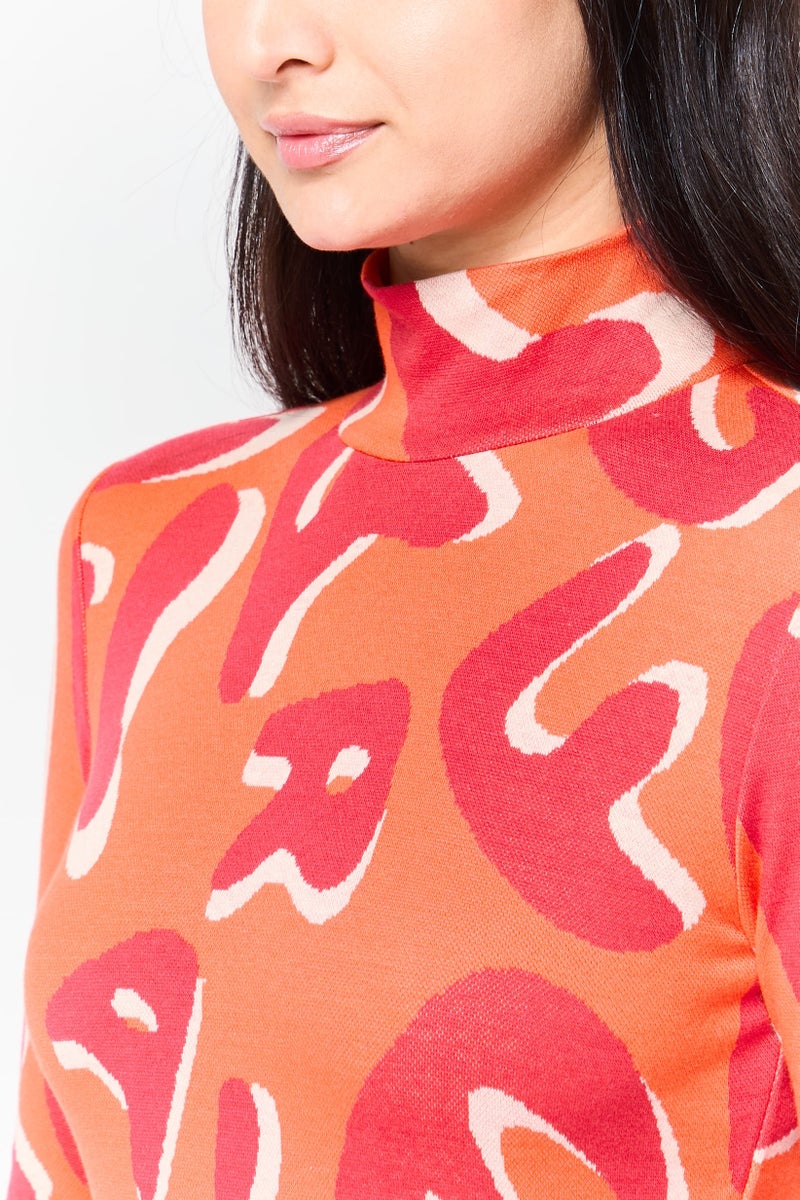 Karl Lagerfeld Women Mock Neck Allover Print Long Sleeve Sweater, Multicolor - Image 3