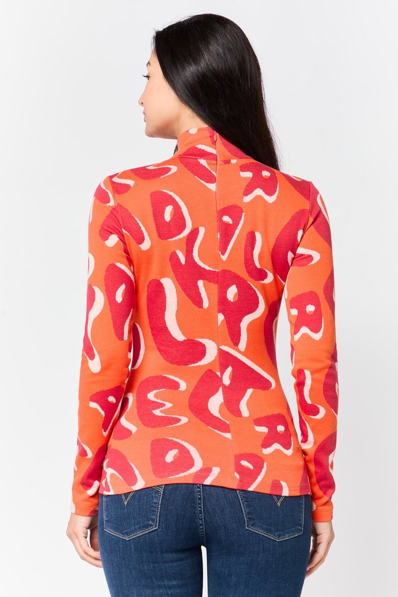 Karl Lagerfeld Women Mock Neck Allover Print Long Sleeve Sweater, Multicolor - Image 4