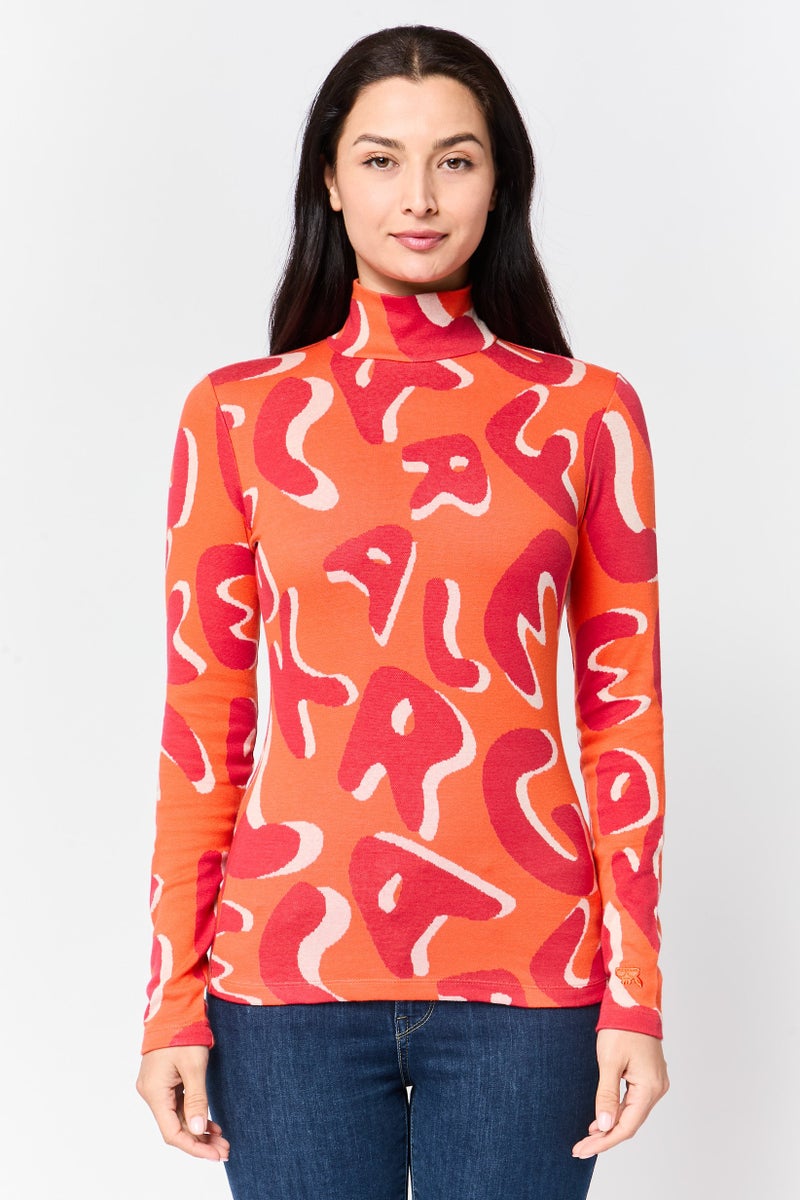 Karl Lagerfeld Women Mock Neck Allover Print Long Sleeve Sweater, Multicolor - Image 1