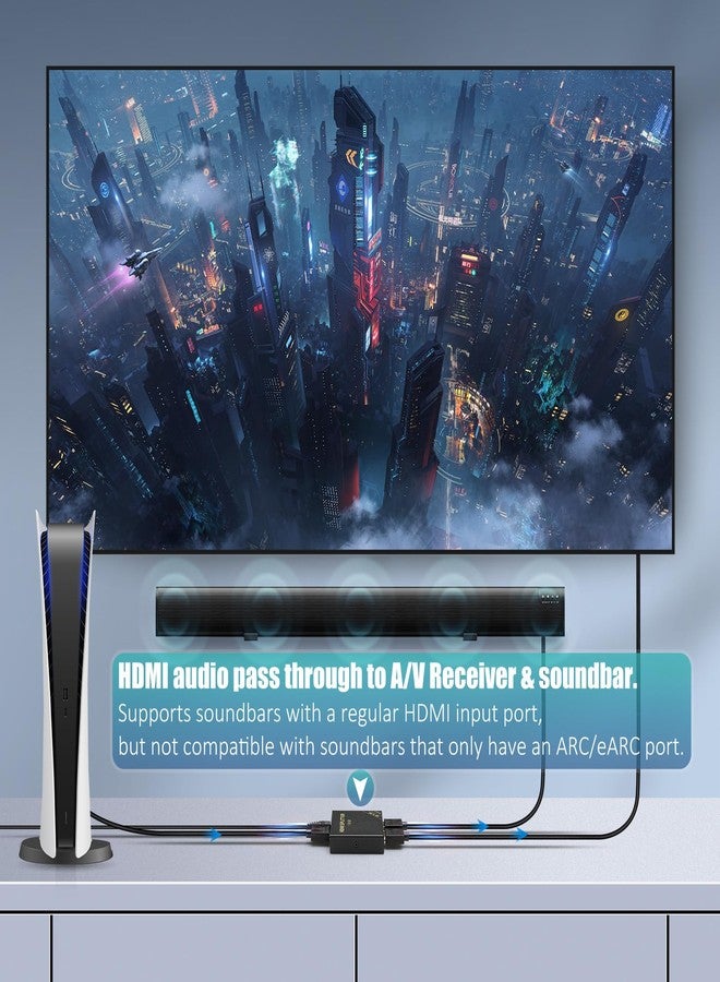 HBAVLINK 4K HDMI Splitter 1 in 2 Out 60Hz- HDCP 2.2/2.3 Bypass, HDR, Dolby Atmos/DTS5.1/7.1 - Compatible with PS5/PS4/PS3, Apple TV, Xbox, Cable Box, Roku Stick, etc. - Image 3