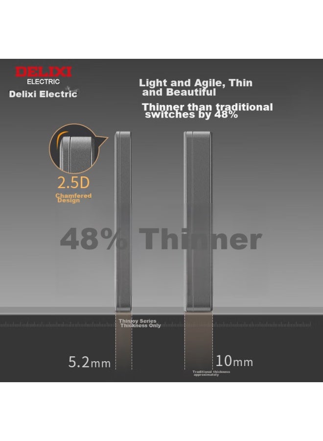 Delixi 118 Model Switch Socket Panel, Cd696 Ultra-thin Aesthetic Large Panel, Ten-hole Socket, Space Gray - Image 3