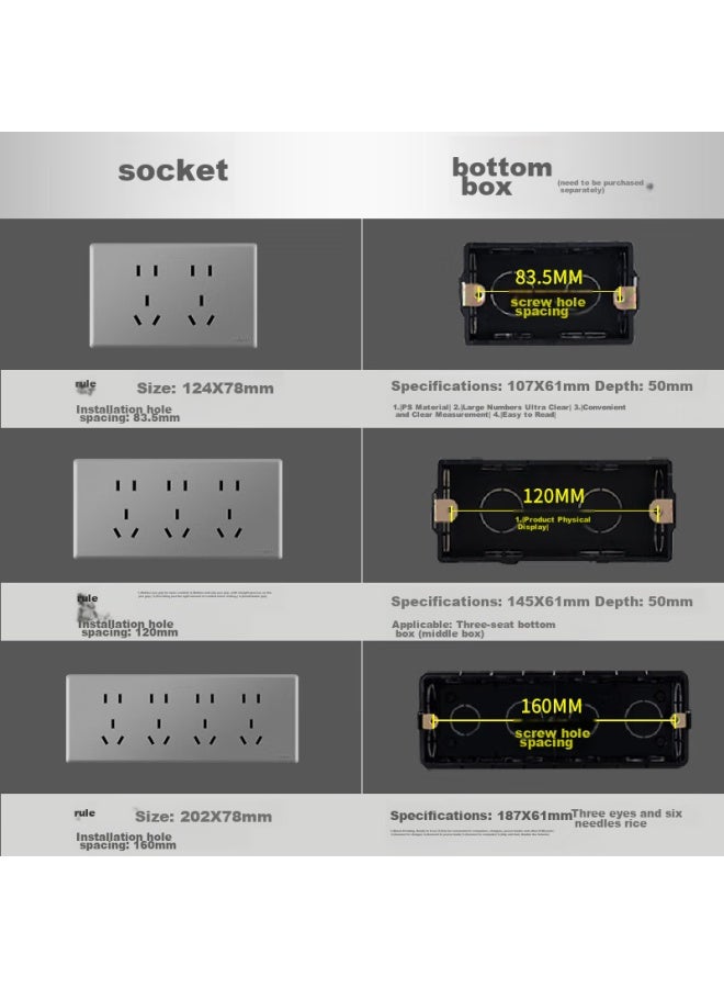 Delixi 118 Model Switch Socket Panel, Cd696 Ultra-thin Aesthetic Large Panel, Ten-hole Socket, Space Gray - Image 2
