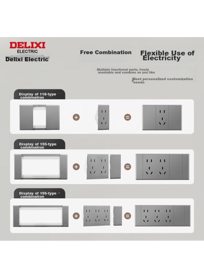 Delixi 118 Model Switch Socket Panel, Cd696 Ultra-thin Aesthetic Large Panel, Ten-hole Socket, Space Gray - Image 4