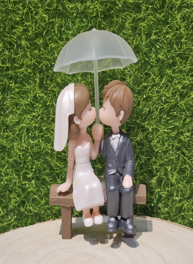 ARUNA DECOR Miniature Cute Couple Figurine, PVC Wedding Cake Topper, Bride and Groom on Bench, Dollhouse Accessory, Garden Decor (White Wedding Couple) - Image 1