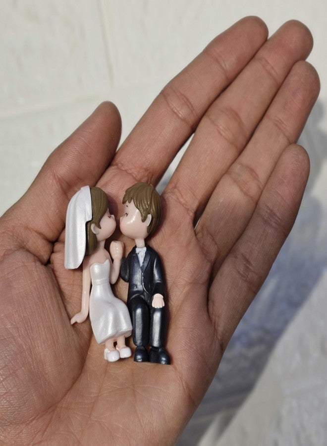 ARUNA DECOR Miniature Cute Couple Figurine, PVC Wedding Cake Topper, Bride and Groom on Bench, Dollhouse Accessory, Garden Decor (White Wedding Couple) - Image 2