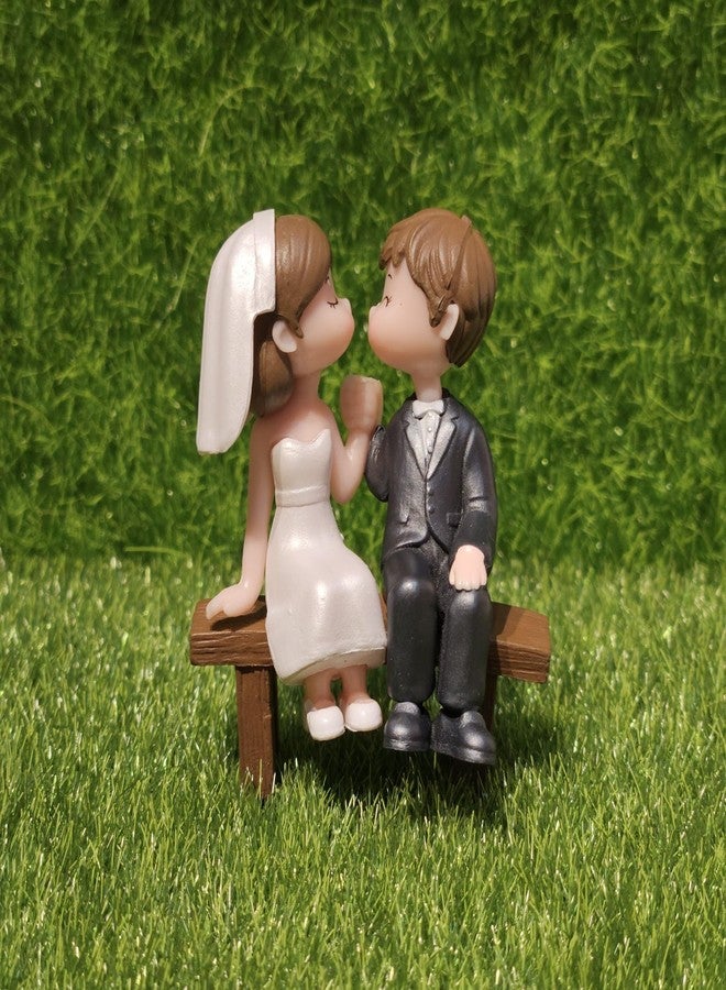 ARUNA DECOR Miniature Cute Couple Figurine, PVC Wedding Cake Topper, Bride and Groom on Bench, Dollhouse Accessory, Garden Decor (White Wedding Couple) - Image 3