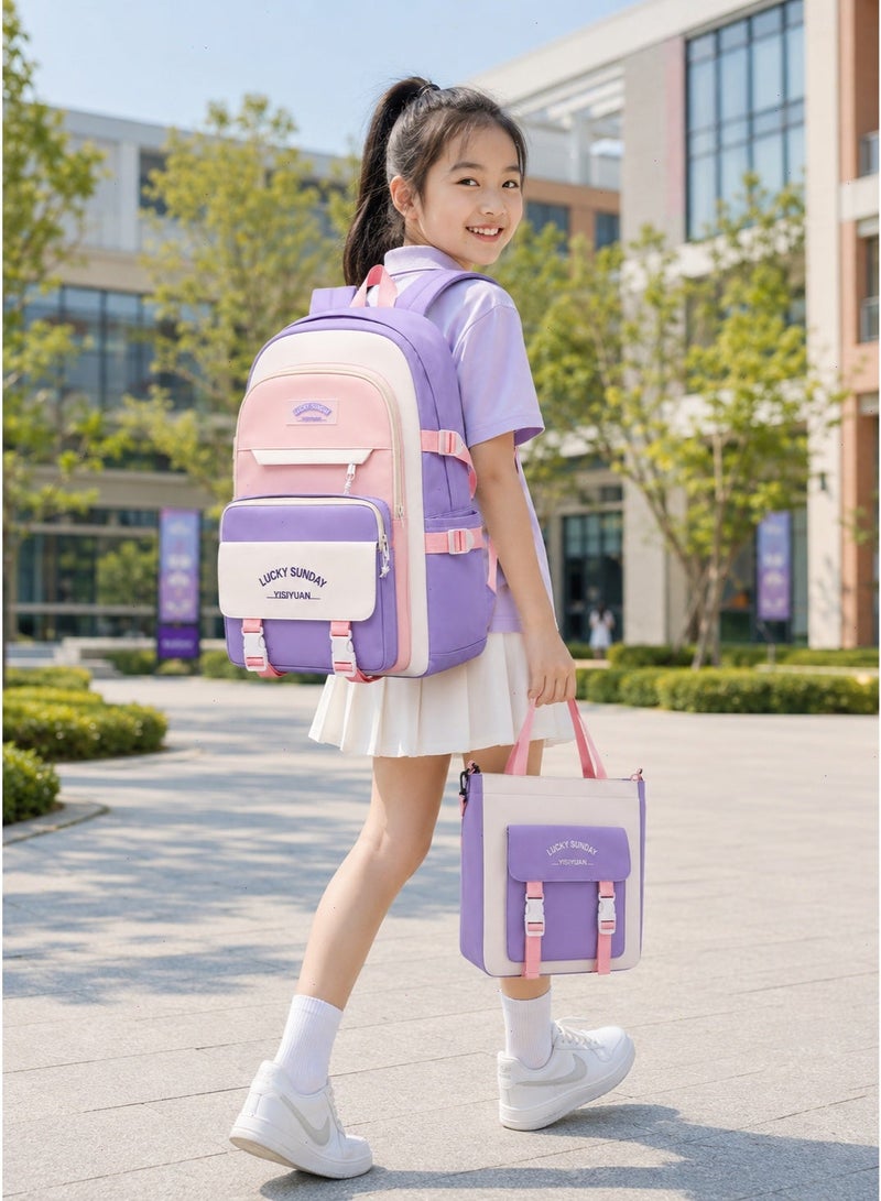 5-Piece Girls School Bag, Large Capacity Lightweight Backpack Set with Lunch Bag, Pencil Case, Handbag & Coin Purse for Teen Students - Image 3