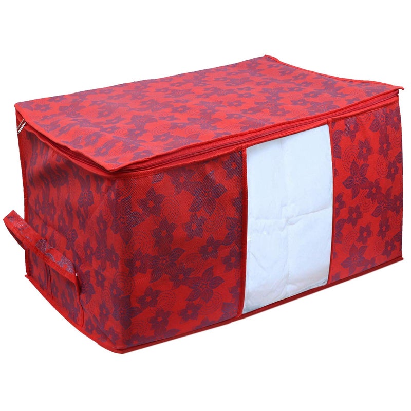 Kuber Industries Kuber Industries Metalic Printed 3 Pieces Non Woven Fabric Underbed Storage Bag Cloth Organiser Blanket Cover with Transparent Window RedKUBMART2912  - Image 5