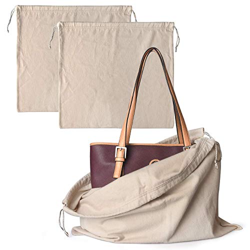 INDIAN DECOR 1872 Dust Cover Storage Bags Purified 100% Cotton Flannel with Drawstring Pouch for Handbags Purses Pocketbooks Shoes Boots Set of 2 (19.6 x 18 in) - Image 1