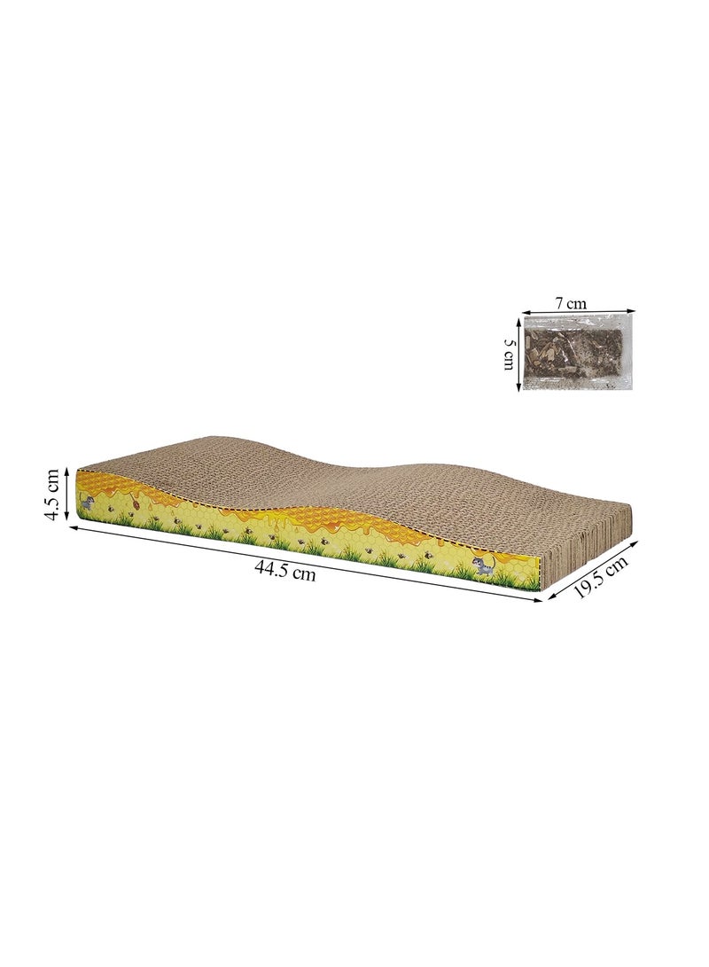 أن ان سي بيتس عمود خدش للقطط مصنوع من ورق مموج، بتصميم مموج، ومخالب طحن ووسادة نوم، ولوح خدش من الورق المقوى بطول 44.5 سم للاستخدام الداخلي، قابل لإعادة التدوير وتصميم جذاب للقطط، ووسادة حماية للأثاث، (أصفر/أزرق) - Image 2
