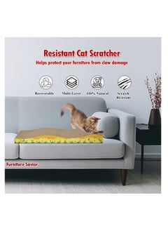 NNC PETS Cat scratching post with Corrugated paper, Wave design, Grind claws and sleeping pad, 44.5 cm cardboard scratcher for Indoor, Recyclable and Cat attractive design, Protect furniture pad, (Yellow/Blue)  - Image 4