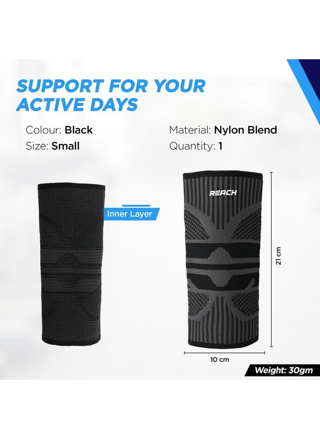 REACH - REACH Elbow Support for Gym | Elbow Band for Pain Relief | Nylon Material | Tennis Elbow Band for Men & Women | Elbow Guard Cricket, Badminton & Sports | Compression Technology & No Marks |Black-Small - Image 1