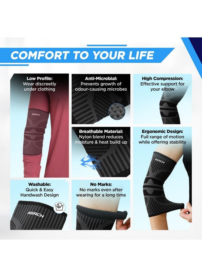 REACH - REACH Elbow Support for Gym | Elbow Band for Pain Relief | Nylon Material | Tennis Elbow Band for Men & Women | Elbow Guard Cricket, Badminton & Sports | Compression Technology & No Marks |Black-Small - Image 1