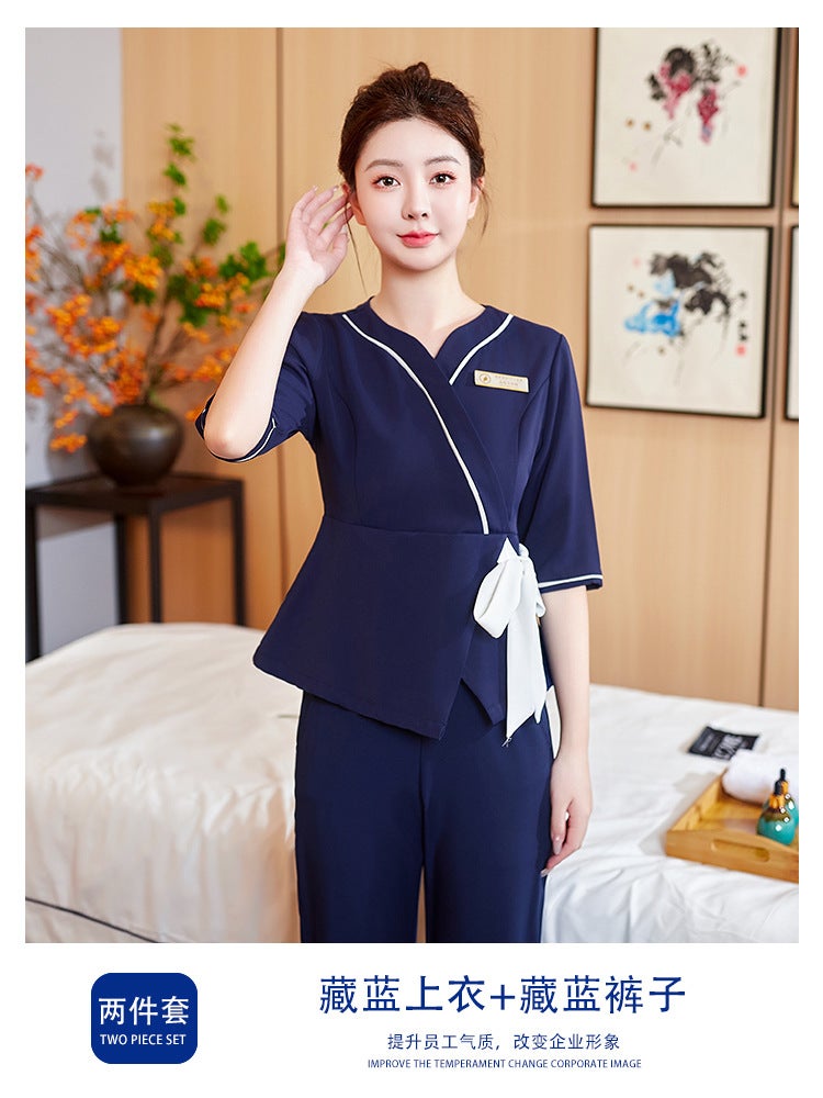 Spa Massage Therapist Stylish Workwear Set Blue Top + blue pants